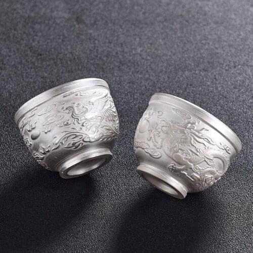 Customized gilded 999 pure handmade silver Kung Fu tea ceremony cup master single small teacup Japanese teaware 70ml