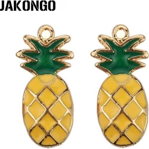 JAKONGO Golden Plated Enamel Pineapple Charms Pendants for Jewelry Making Necklace DIY Handmade Craft 24x12mm