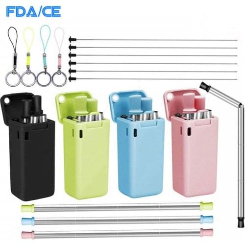 Collapsible Telescopic Straw Silica Gel Metal Stainless Steel Reusable Final Eco Folding Drinking Straws Home Travel CE FDA