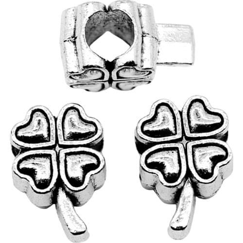 WYSIWYG 10pcs 13x9mm Clover DIY Craft Jewelry Accessories European Big Hole Bead Charm Clover Big Hole Beads