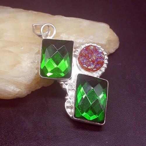 Gemstonefactory Jewelry Big Promotion 925 Silver Mystical Green Topaz Titanium Women Ladies Gifts Necklace Pendant 1107