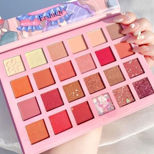 Girly 24-color Pearlescent Eyeshadow Palette Waterproof Matte Eye Plate Female Cosmetics Sequins Cute Makeup Palette