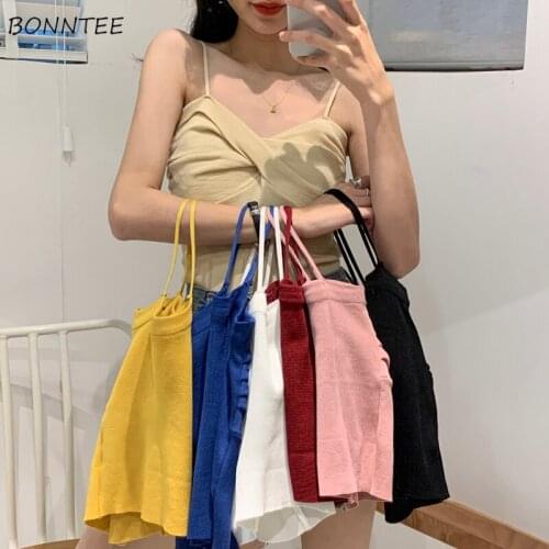 Camis Women 7 Colors Slim Design Retro Summer Casual Knitted All-match Sexy Ulzzang Mujer Beach Vacation Soft Popular Camisole