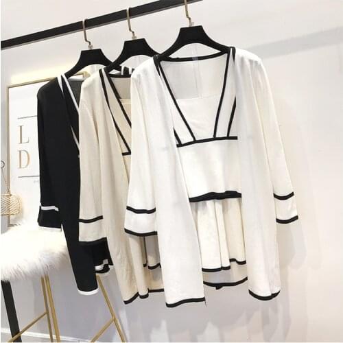 Women Comfortable Three Pieces Clothing Spaghetti Strap Short Top and Shorts and Cardigan Casual Sets