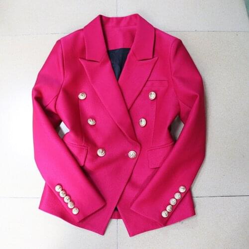 Rose Red Blazer Jacket Women Spring 2021 New Female Coat Double Breasted Gold Button Classic Designer Blazers Femme High Quality