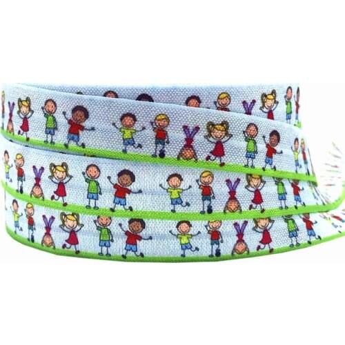 15mm Kid Print Fold Over Elastic Boy Girl Print FOE Ribbon Diy Home Sewing Bows Party Decoration Gift Wrap material 10 yards