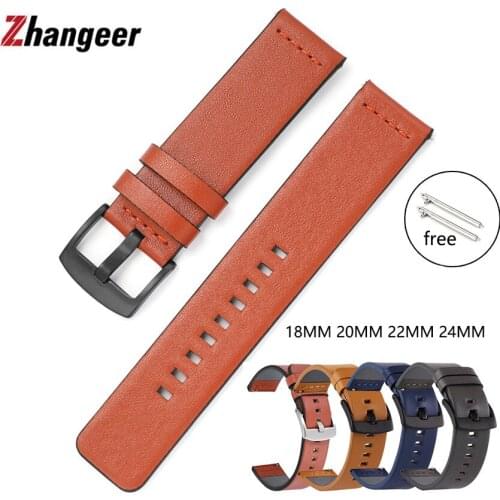 18 20 22 24mm Quick Release Straps For Samsung Watch 46mm 44mm 42mm 40mm Genuine Leather Band For Huawei Watch For moto360 II