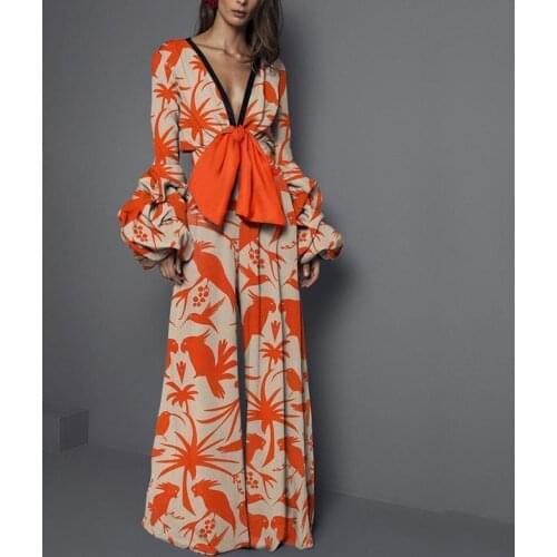 2021 Fashion Long Sleeve Floral Print Comfortable Loose Suspenders Lady Casual V Neck Quinceanera Jumpsuit One Piece Suit Romper