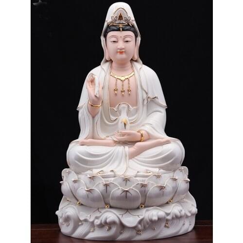 2021 high-grade home family efficacious Talisman FENG SHUI Mascot Guanyin PU SA Buddha Handmade Porcelain Sculpture statue 30cm