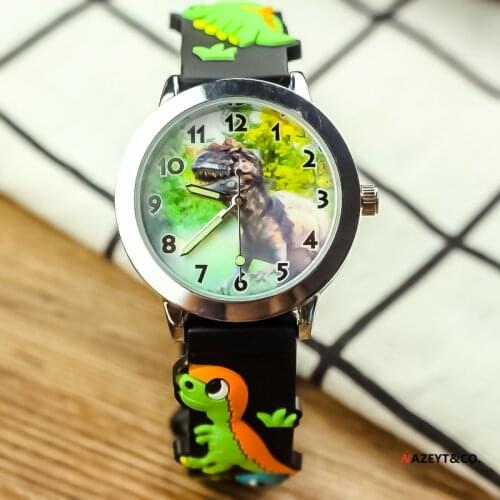 3D silicone children watch fresh forest dinosaur dial cartoon kids watch luminous hands easy learn time quartz boys girls clock