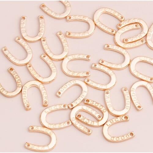 20pcs High Quality Small Carved Good Luck Letters Shape U Connector Beads for Handmade Necklaces 13x10mm Gold Color Accessories