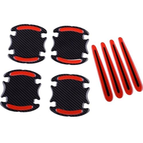 8Pcs/Set Universal 3D Red Anti Scratch Strips Car Door Handle & Bowl Protective Film Reflective Sticker Decoration Styling