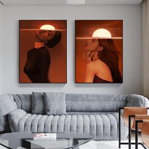 Woman under the sea sun Abstract Canvas Painting Wall Art Print Poster Picture Decorative Painting Living Room Home Decoration