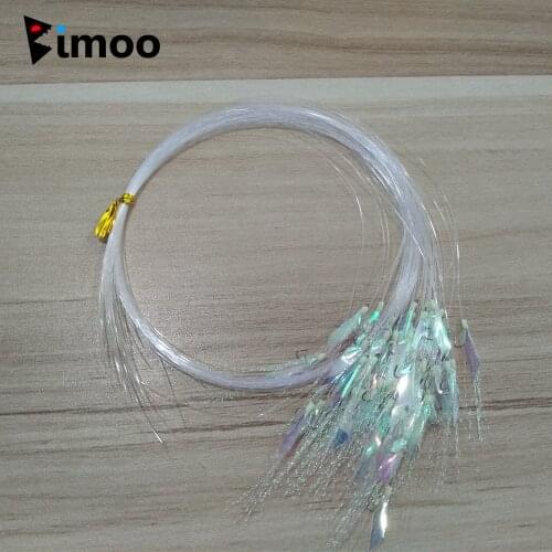 Bimoo 100pcs Luminous Flash Fish Skin String Hooks Sabiki Rig for Saltwater Fishing Offshore Angler Flasher Deep Water Hook Lure