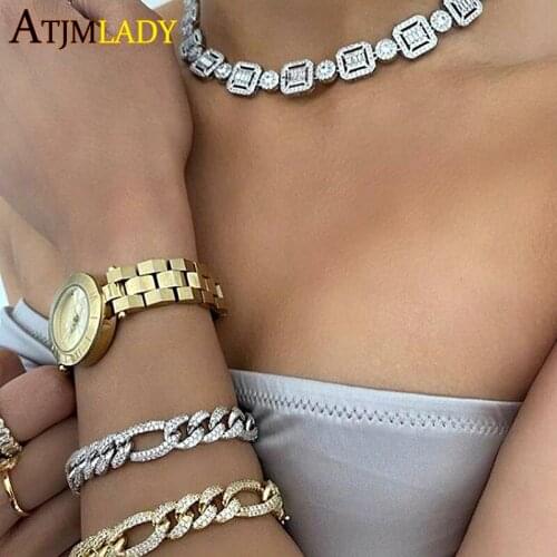 2021 New Arrive Iced Out Bling 5A Cubic Zirconia Geometric Round Square CZ Cluster Link Chain HipHop Men Women Choker Necklace