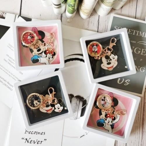 Disney childrens watch anime figure Mickey Minnie keychain pendant watch pocket watch jewelry quartz watch birthday gifts