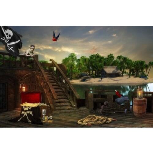 Pirate Ship staircase Land Ahoy Pirate Islands lake backgrounds Computer print children kids photo backdrop
