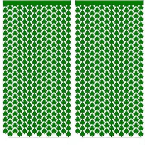 St. Patrick Day Backdrop Decor Green Shamrock Foil Curtains Decorations Shimmer Clover Metallic Fringe Curtain for Party large