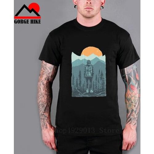 Vintage Hiker The Mountains Are Calling And I Must Go Hiking T Shirts Men Printed Tops Vintage T-Shirts O Neck 100% Cotton Tees