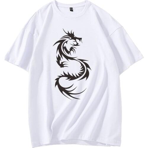 Dragon Print Tshirt Oversized Harajuku Casual Cotton T Shirts Women Gothic Aesthetic Clothes Summer Streetwear Unisex Clothing