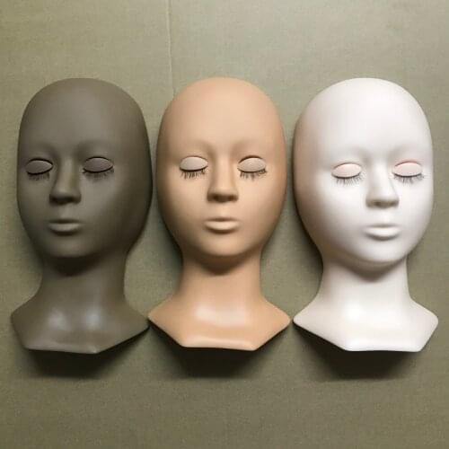 Training Mannequin Head for Lash Extension Microblading Tinting Make Up Model Manikin Flat Head 3 Pairs Eyelids Removable Eye