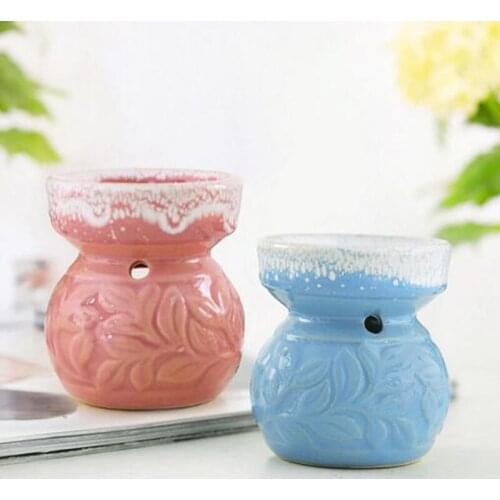 Essential Oil Burner Indoor Fragance Candle Holder Ornament for Living Room Home Decor Ceramic Leaf Pattern Aromatherapy Burner