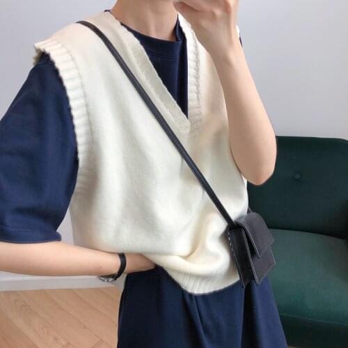 HXJJP 2021 Spring Womens Knitted Waistcoat Female Korean Casual Loose Sweater Vest Outside Jacket SS09