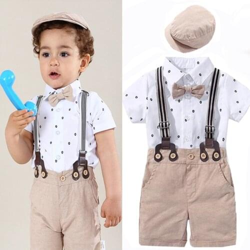 Newborn Suit Baby Boy Romper Clothing Set Handsome Bow 1th Birthday Gift Hat Printed Rompers Belt Infant Children Outfit Clothes