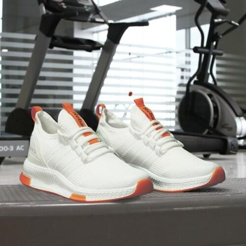 Letao New Season White Orange Summer Male Women 'S Light Casual Ventilate Sports Walking Lace-Up Sneaker Shoes