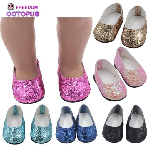 Hot Sale Fashion Cheap 43cm New Baby Dolls Shoes 7cm Grete Sequins Doll Shoes Fit For 18Inch American DIY Russia Dolls Gift