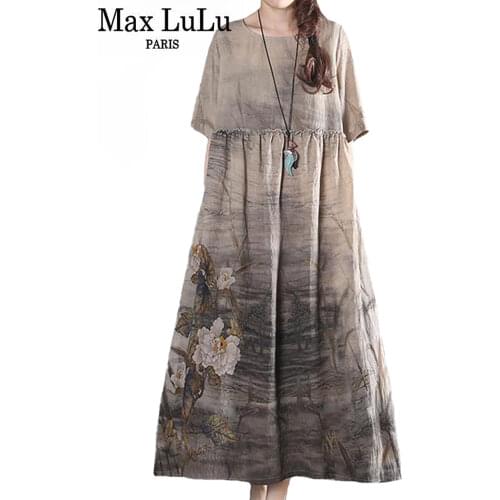Max LuLu 2021 Summer Fashion Chinese Style Printed Vintage Loose Dresses O-Neck Casual Short Sleeve Womens Vestidos Female Dress