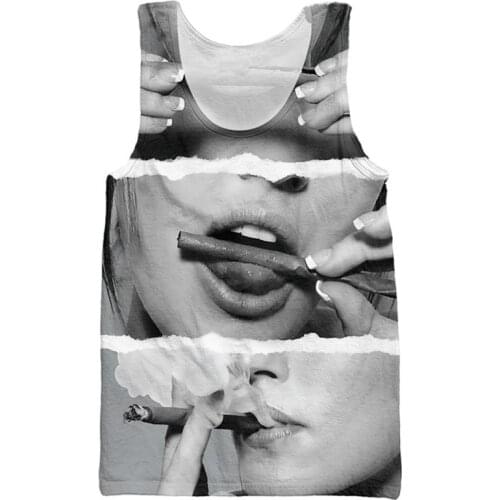 Sexy Tank Tops Girl Rolling A Blunt Smoking Graphic Vest Men Sleeveless Shirt Bodybuilding Stringer Singlets Clothing Camisetas