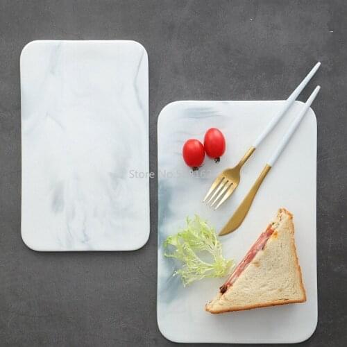 Marble Cutting Board Cheese Crackers Sushi Serving Board Ceramic Rectangular Plate Storage Tray Food Container Crockery 10 Inch