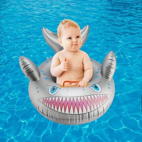 Inflatable Swimming Ring Cartoon Shark Float for Children PVC Swimming Seat with Handle Rubber Ring Swim Pool Toys Water Seat