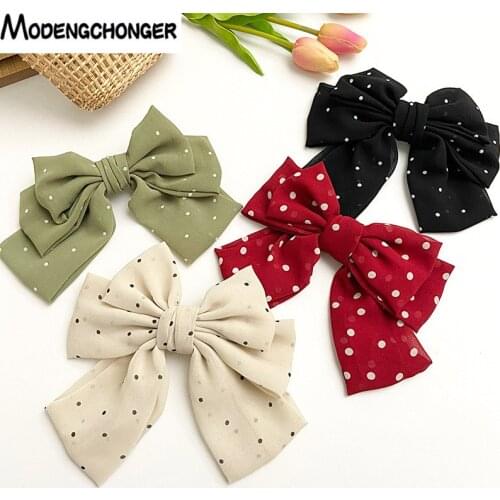New Fashion Small Dot Floral Barrettes Bow For Women Grils Wild Sweet Three-layer Oversized Chiffon Hairpin Hair Accessories