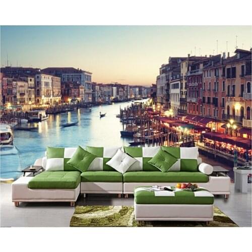 The latest 3D murals, 3 d city night scene of Venice, living room TV sofa bedroom background wall paper