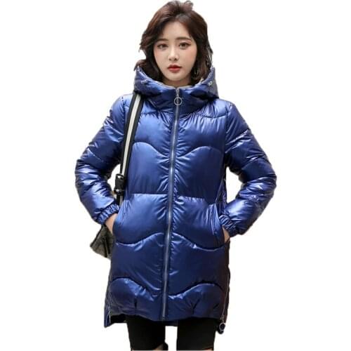 2021 New Winter Down Cotton Jacket Parkas Women Fashion Glossy Keep Warm Service hooded Loose Top Casual Green Cotton Coat N1303