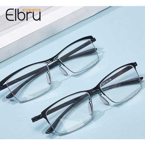 Elbru 2021 High Definition Reading Glasses Portable Square Metal Spectacles Ultralight Clear Resin Lens Eyeglasses For Women Men