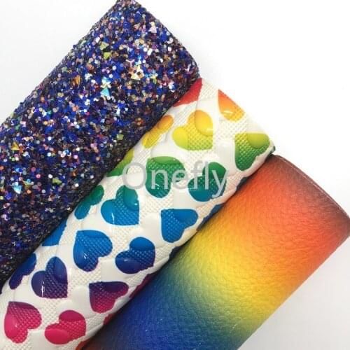 Onefly Mixed Colors Chunky Glitter Leather, Hearts Embossed Faux Leather Glitter Fabric Sheets For Bow DIY handbags shoes AQ003