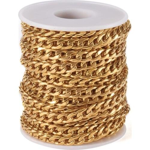 10m 6mm wide 304 Stainless Steel Curb Cuban Chain Link Chain Unwelded for Jewelry Making DIY Men Women Hip Hop Bracelet Necklace