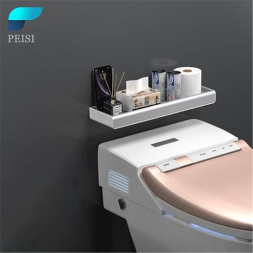 PEISI Rectangle Bathroom Shelf Wall Mounted Drain Storage Rack Punch-Free Cosmetic Shampoo Holder Items Bathroom Accessories Set