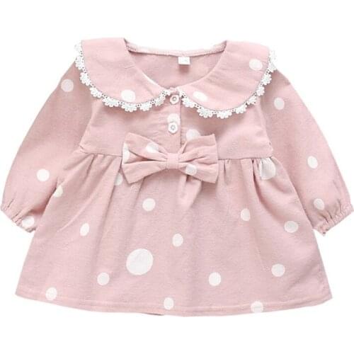 Baby Girls Baby Collar Bow Dress 2021 New Spring Cute Dot Printing Newborn Long Sleeved Princess Dresses Girl Kids Dress 0-3y