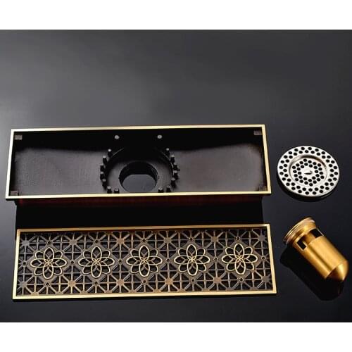 Rectangular Strip Floor Drain Brass Stealth Bathroom Antique Brass Bathroom Linear Shower 8*30 Bathroom Deodorizer Sink Drain
