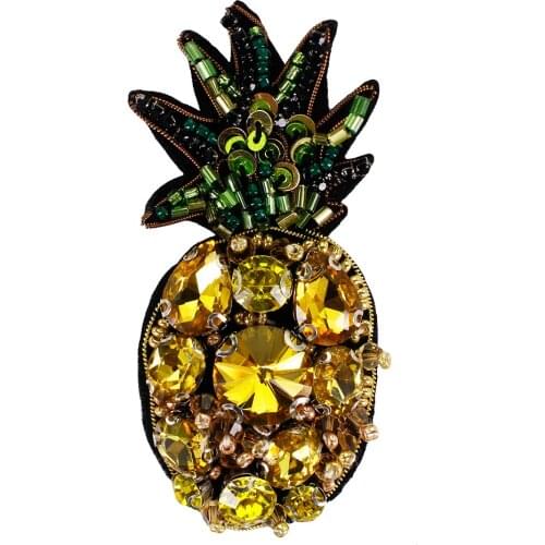 Beaded Rhinestone Sequined Pineapple Patches Handmade Badges for Brooches Hairband Earring Jewelry 5 pieces