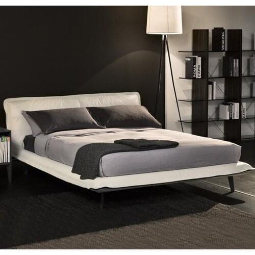 NNordic luxury and minimalist style, first layer leather leather bed, Italian minimalist designer furniture