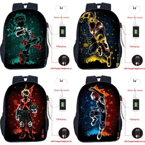 New Popular My Hero Academia USB Charge Backpack Students All Might School Bag Teens Deku Bookbag Boys Girls USB Travel Rucksack