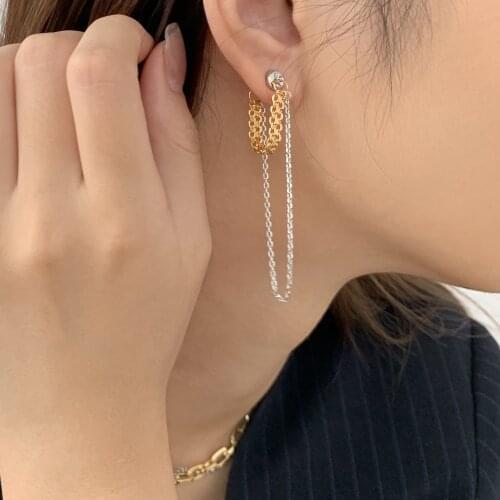 HUANZHI 2020 New Gold Silver Color Freshwater Pearl Long Tassel Metal Magnet No Piercing Ear Clip Earrings for Women Jewelry