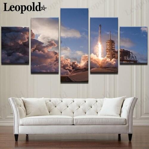 Modern Rocket Launch Canvas Poster Wall Art Flame Exhaust Gas Painting 5 Pieces of Nordic Home Decoration Accessories