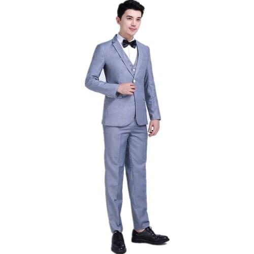 Wedding groom groomsman dress mens fashion slim suit three-piece suit (jacket + pants + vest) mens business casual formal suit