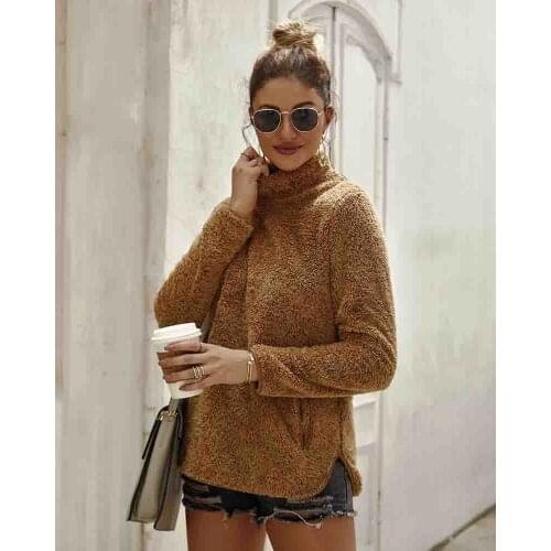 Warm Fleece Slim Women Autumn Winter Sweatshirt Streetwear Pullover High Collar Long Sleeve Soft Knitted Hoodies Casual 3 Colors